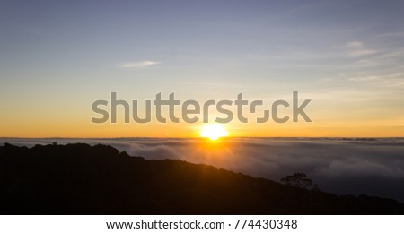Mountains and sunrise in the morning