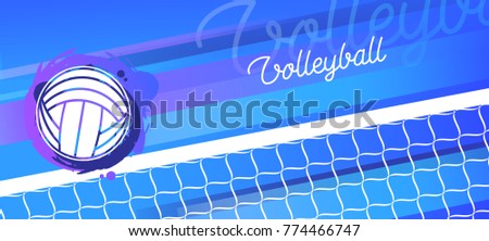 Volleyball net and ball in vector. Sport banner. Championship and team.