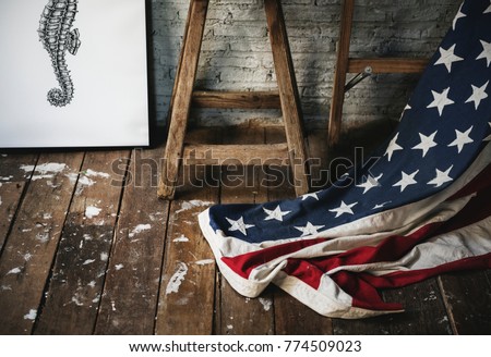 American flag in a room