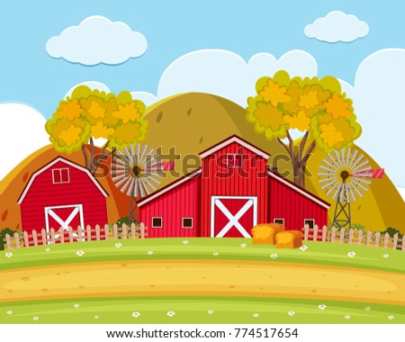 Road and field on the farm illustration