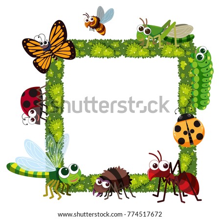 Grass frame with many insects illustration