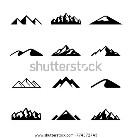 Mountains, rocks and peaks. Vector illustration and logo design elements Royalty-Free Stock Photo #774572743