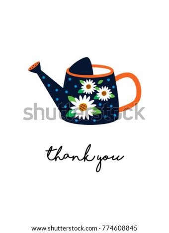 thank you card with watering can graphic vector