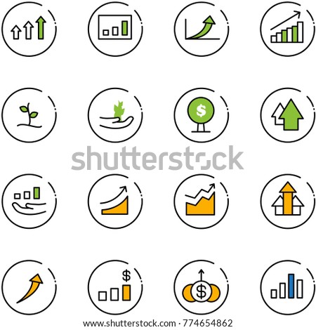 line vector icon set - arrows up vector, statistics, growth arrow, sproute, hand, money tree, rise, dollar chart