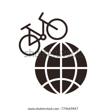 Bike on a globe. Travel symbol isolated on white background 