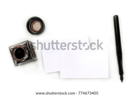Blank business cards mockup with vintage stationery on white