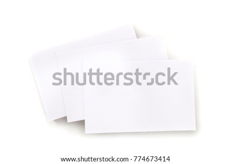 An overhead mockup of a blank white business card, shot from above on a white background, with a place for text