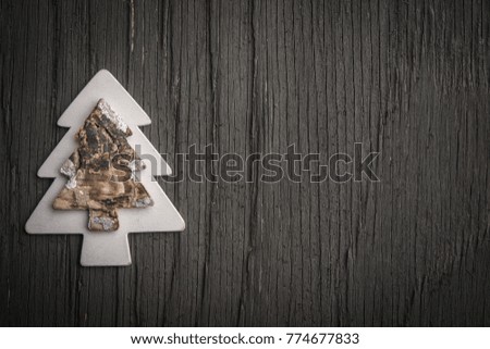 Wooden Christmas tree decoration and space for text as holiday greeting card