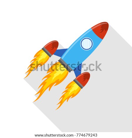 Colored rocket ship icon in flat design. Simple spaceship icon isolated on white background. Vector illustration.