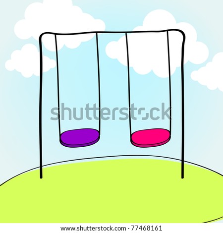 Illustration of cute summer park with swings