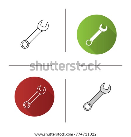 Wrench icon. Flat design, linear and color styles. Spanner. Isolated raster illustrations