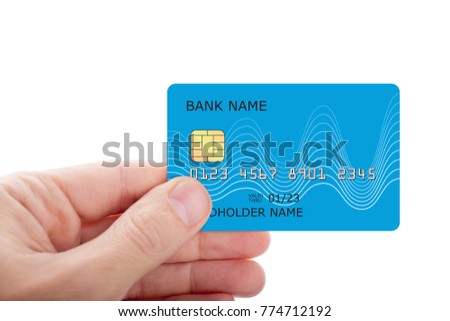 Hand holding credit card isolated on white background