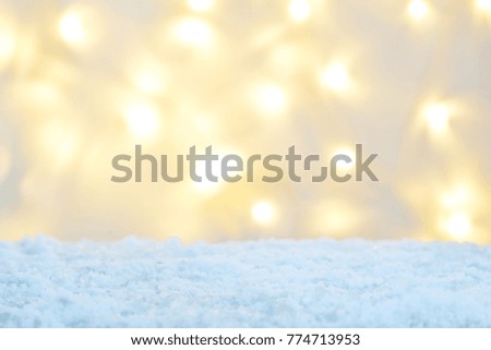  empty snow background with bokeh christmas lights                 