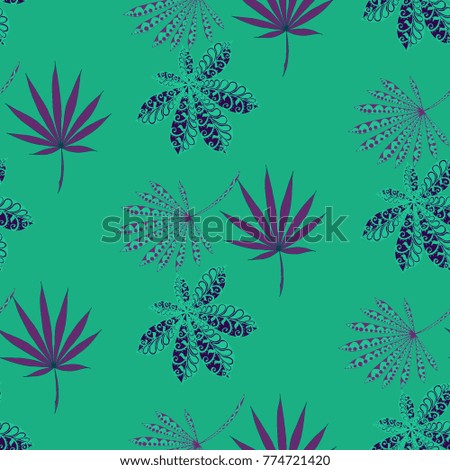 Tropical Seamless Pattern With Leaves of Palm Trees for Summer Design. Hand Drawn Jungle Texture In Zentangle Style. Ornate Seamless Background for Print, Interior, Wallpaper, Swimwear.