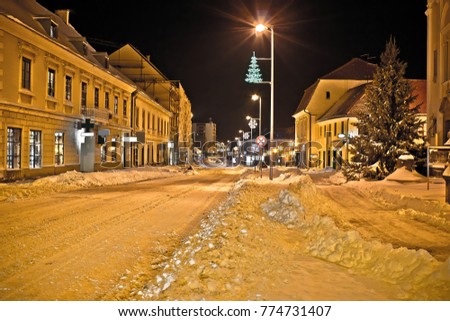 Town in deep snow on Christmas, Krizevci, Croatia