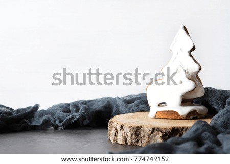 Gingerbread in the form of animals. Christmas decoration. Dark background
