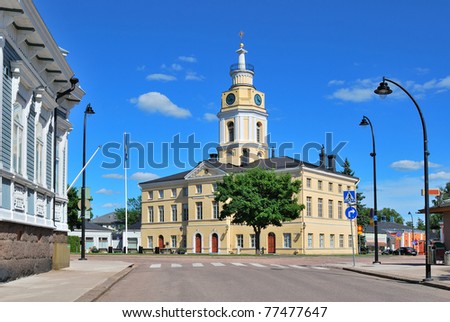 Hamina, Finland. Street Fredrikinkatu and Town Hall, 18 century Royalty-Free Stock Photo #77477647