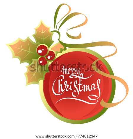 Red Christmas ball with lettering isolated onwhite background. New Year illustration.