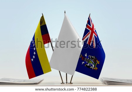 Flags of Venezuela and South Georgia and Sandwich with a white flag in the middle