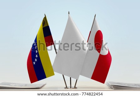 Flags of Venezuela and Greenland with a white flag in the middle