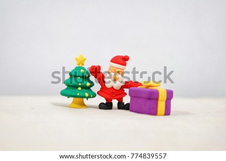 Closeup Santa Claus and Christmas tree with blurred background, Merry christmas and happy new year