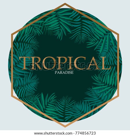 Trendy Tropical Leaves Vector Design. Palm leaves with golden abstract background.