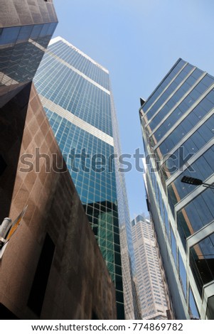 Low angle view of modern buildings in the CBD of Sydney, Australia