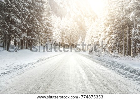 Winter road. Photo of free space for your decoration. Snow and frost. 