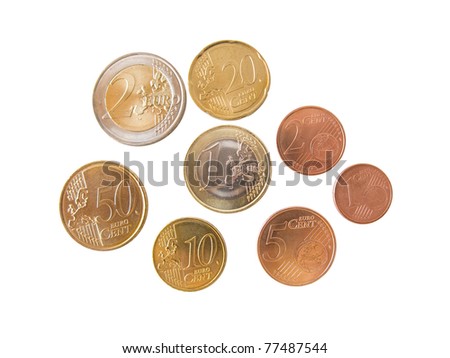 Different euro coins and cents isolated in white