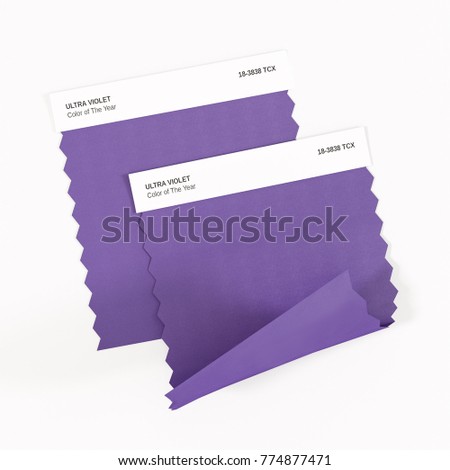 Ultra violet. The color of the year 2018.  Purple piece of fabric.Textile swatch mock-up. Trendy color palette. 3d rendering.