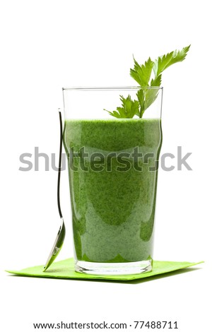 Delicious vegetable smoothie from spinach cucumber and banana Royalty-Free Stock Photo #77488711