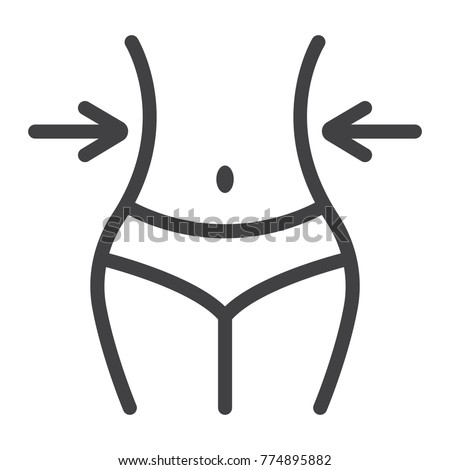 Weight loss line icon, fitness and sport, slim body with measuring tape sign vector graphics, a linear pattern on a white background, eps 10. Royalty-Free Stock Photo #774895882
