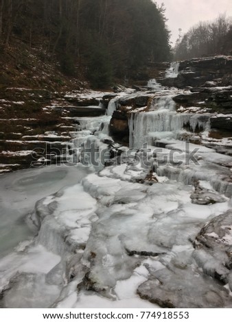 Snow waterfall in lonely day