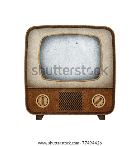 Television ( TV ) icon recycled paper craft stick on white background