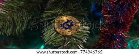  golden bitcoin on christmas tree
