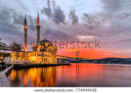 amazing sunrise at ortakoy mosque in istanbul, turkey Royalty-Free Stock Photo #774949438