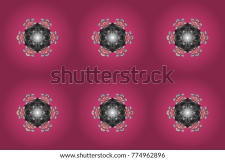 Abstract mandala or whimsical snowflake line art design. Isolated cute snowflakes on colorful background. Raster illustration.