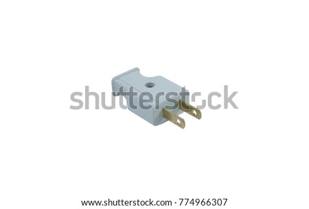Power plug, white color,right view, isolated on white background. Royalty-Free Stock Photo #774966307