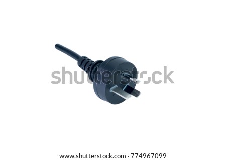Three pin power plug, China plug, black color, isolated on white background. Royalty-Free Stock Photo #774967099