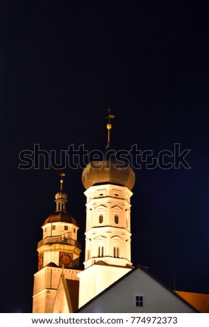 Towers of City Church at Night, Giengen/Brenz, Germany, Europe