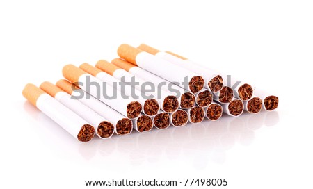 Many cigarettes isolated on white
