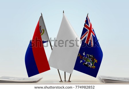 Flags of Sint Maarten and South Georgia and South Sandwich Islands with a white flag in the middle