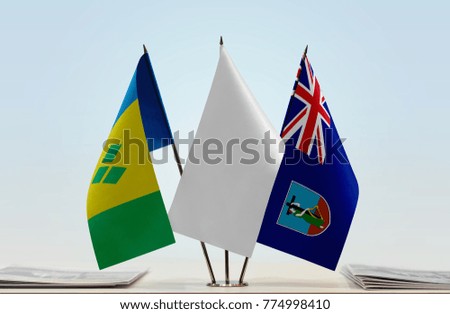 Flags of Saint Vincent and the Grenadines and Montserrat with a white flag in the middle