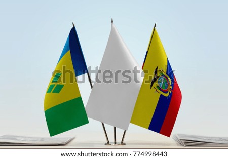 Flags of Saint Vincent and the Grenadines and Ecuador with a white flag in the middle