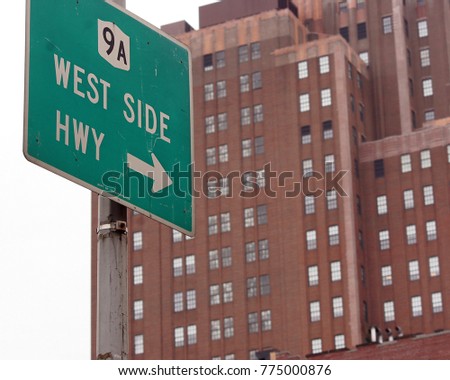 Green road sign in New York - West Side