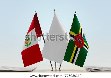 Flags of Peru and Dominica with a white flag in the middle