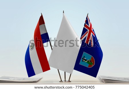 Flags of Paraguay and Montserrat with a white flag in the middle