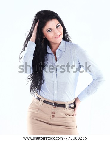 portrait of stylish young business woman on white background
