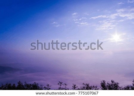 Beautiful sunrise at mountain with blue sky