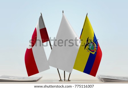 Flags of Greenland and Ecuador with a white flag in the middle
